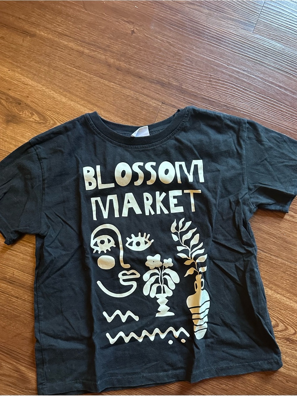 Zara Black Tee with White Blossom Market Graphic